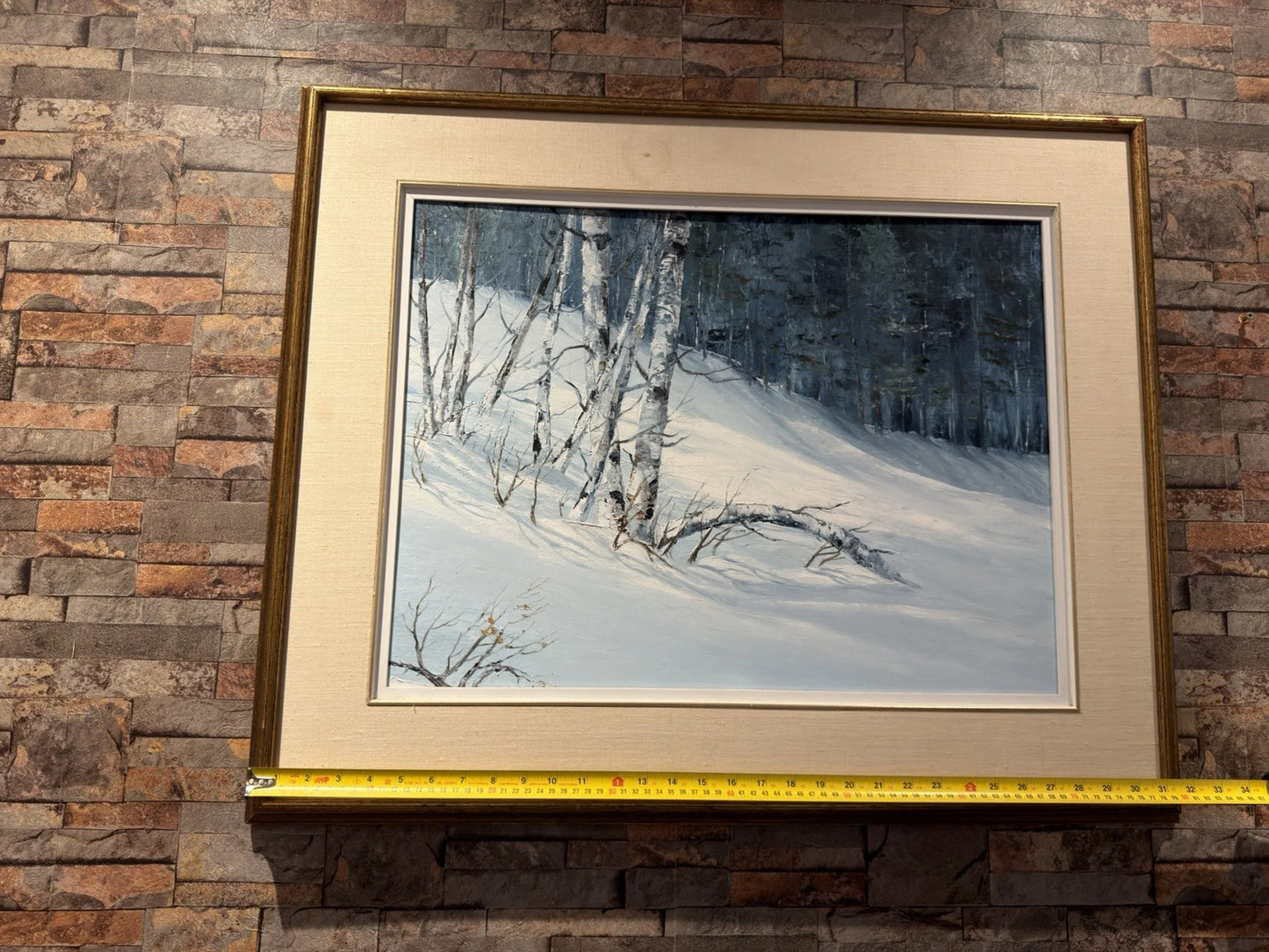Original Oil Painting Winter Birch Forest Snow Landscape Framed