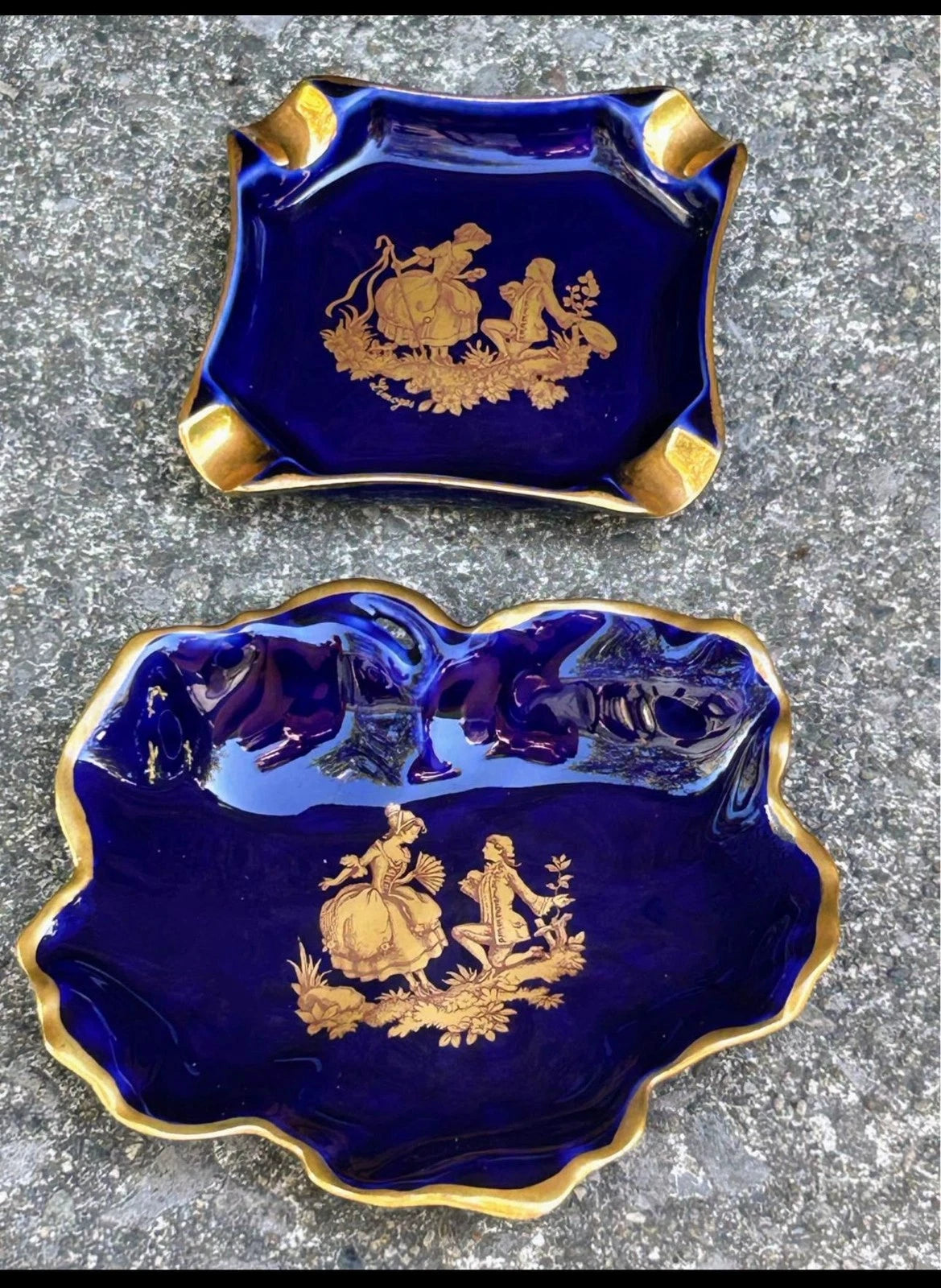 Cobalt Blue Porcelain Ashtray & Trinket Dish Set