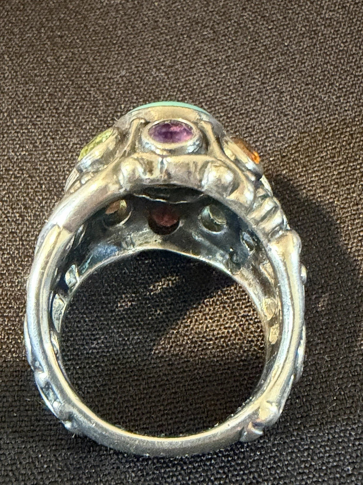 Large 925 Sterling Silver Turquoise Multi Gemstone Ring | Artisan Statement