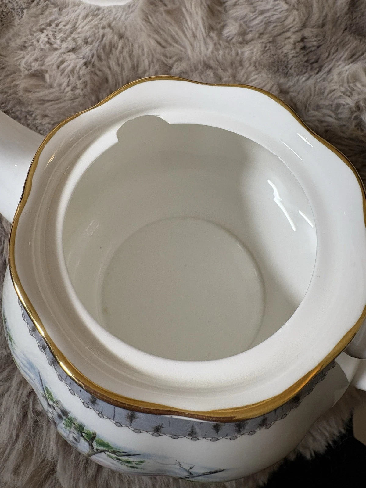 Royal Albert Silver Birch Teapot & Trivet/Stand –Bone China England-crack/chip