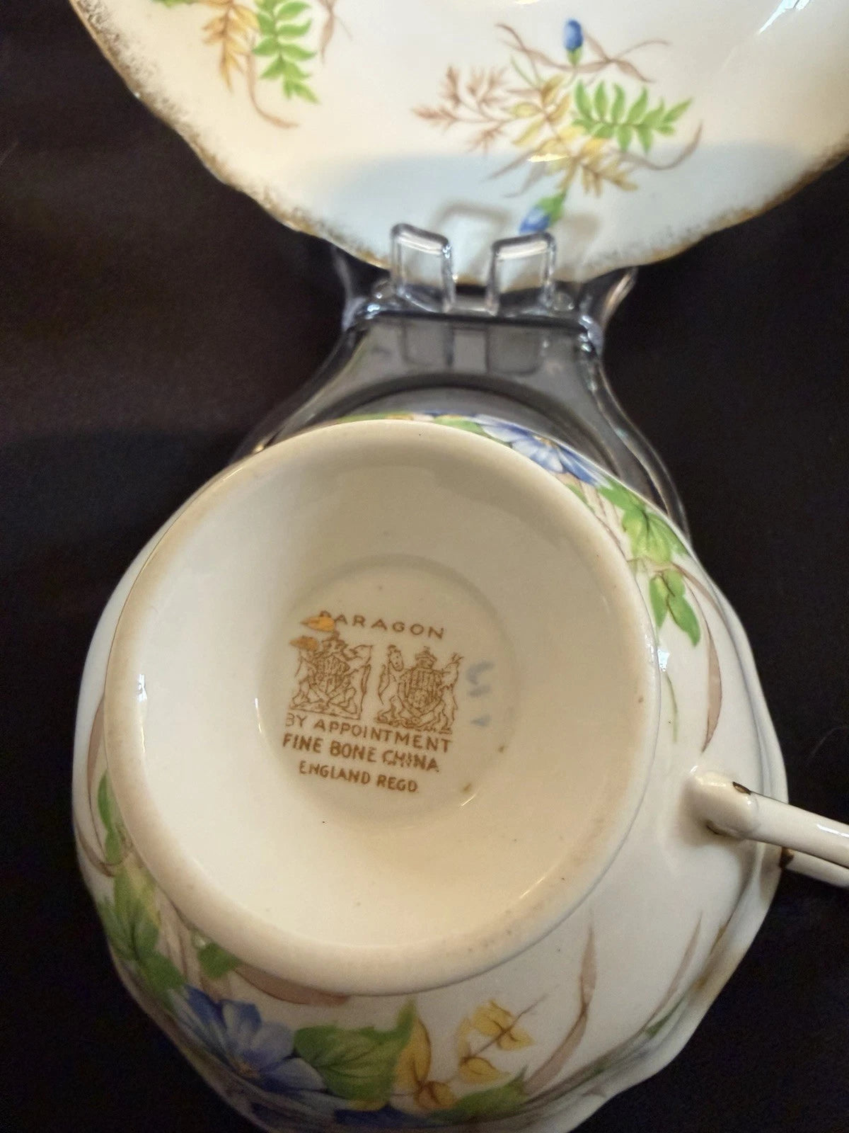 Vintage Paragon Fine Bone China Teacup Saucer Set Blue Floral Gold