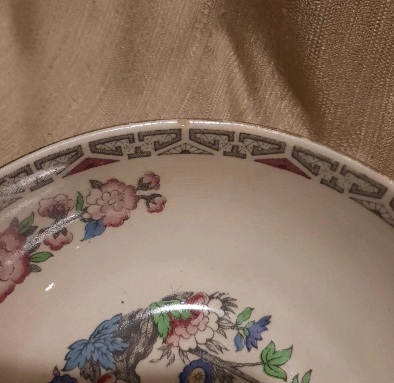 Meakin Indian Tree Flat Cream Soup Bowl & Saucer Set circa 1912