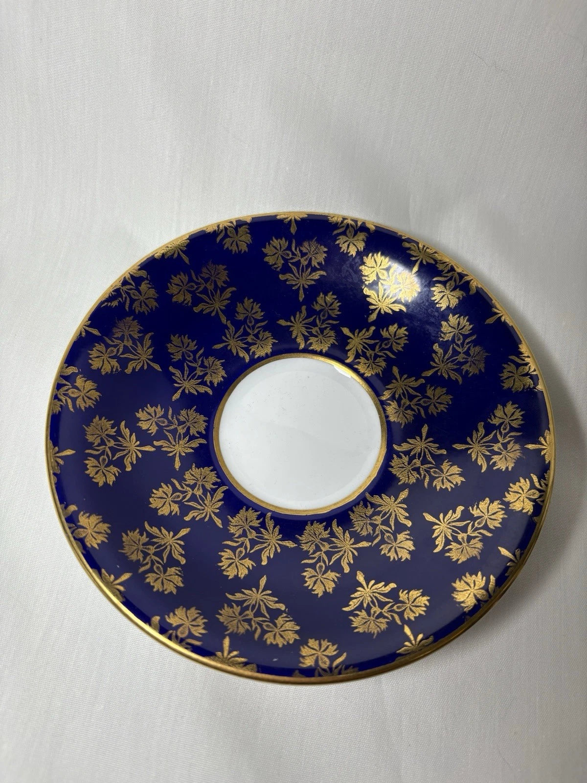 Aynsley England Bone China Cup & Saucer Blue Gold Leaf Cracked Cup- Fine Crack