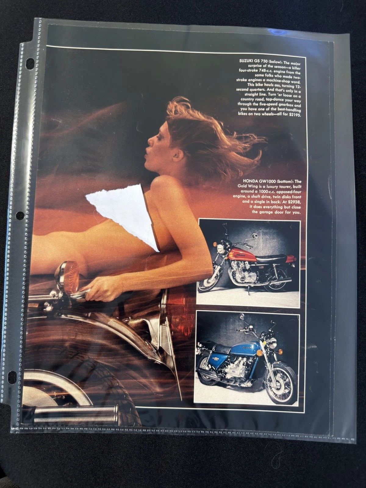 Vintage 1970s Playboy 2-Page Motorcycle Glamour Suzuki Honda Gold Wing