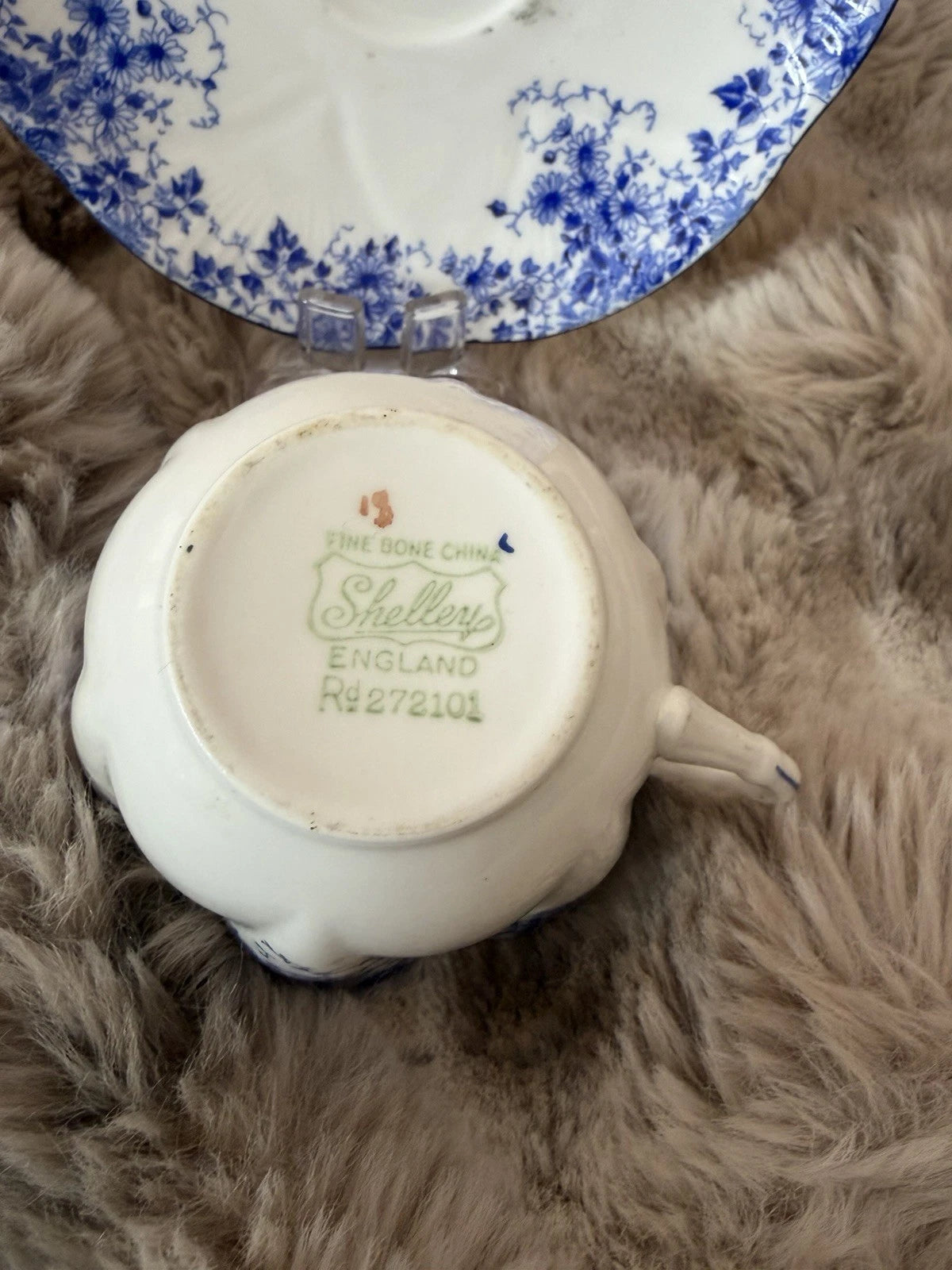 Shelley Dainty Blue Tea Cup And Saucer Set - Chips On Cup