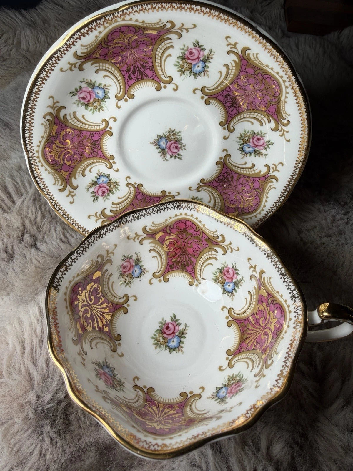 Paragon Tea Cup And Saucer - by appointment to her majesty -Pings - Fine Crack