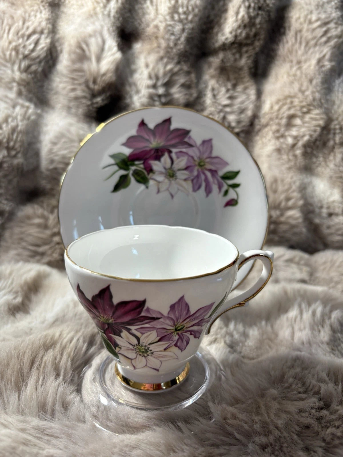 Delphine Bone China Tea Cup & Saucer – Purple Floral - Pings