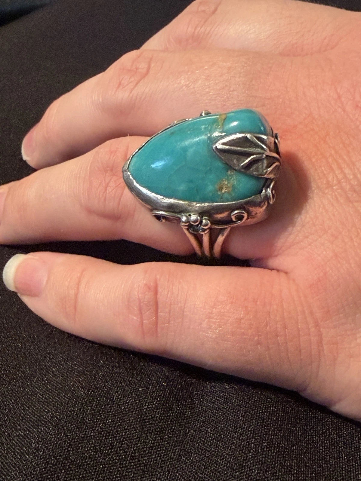 Vintage 925 Sterling Silver Turquoise Ring Size 7 Large Statement Artisan Boho