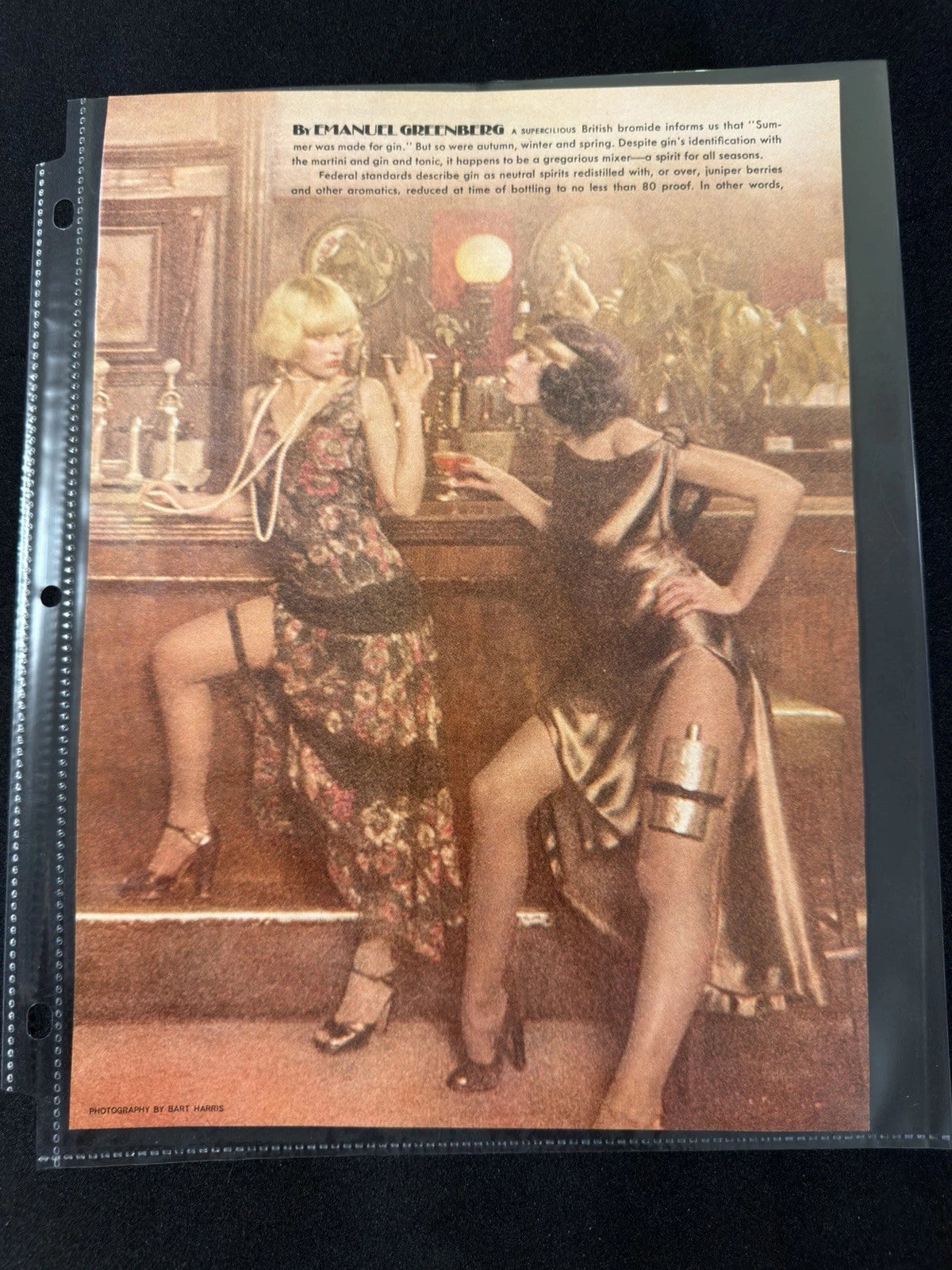 Vintage 1970s Playboy Gin Editorial Page Bart Harris Cocktail Lounge Wall Art