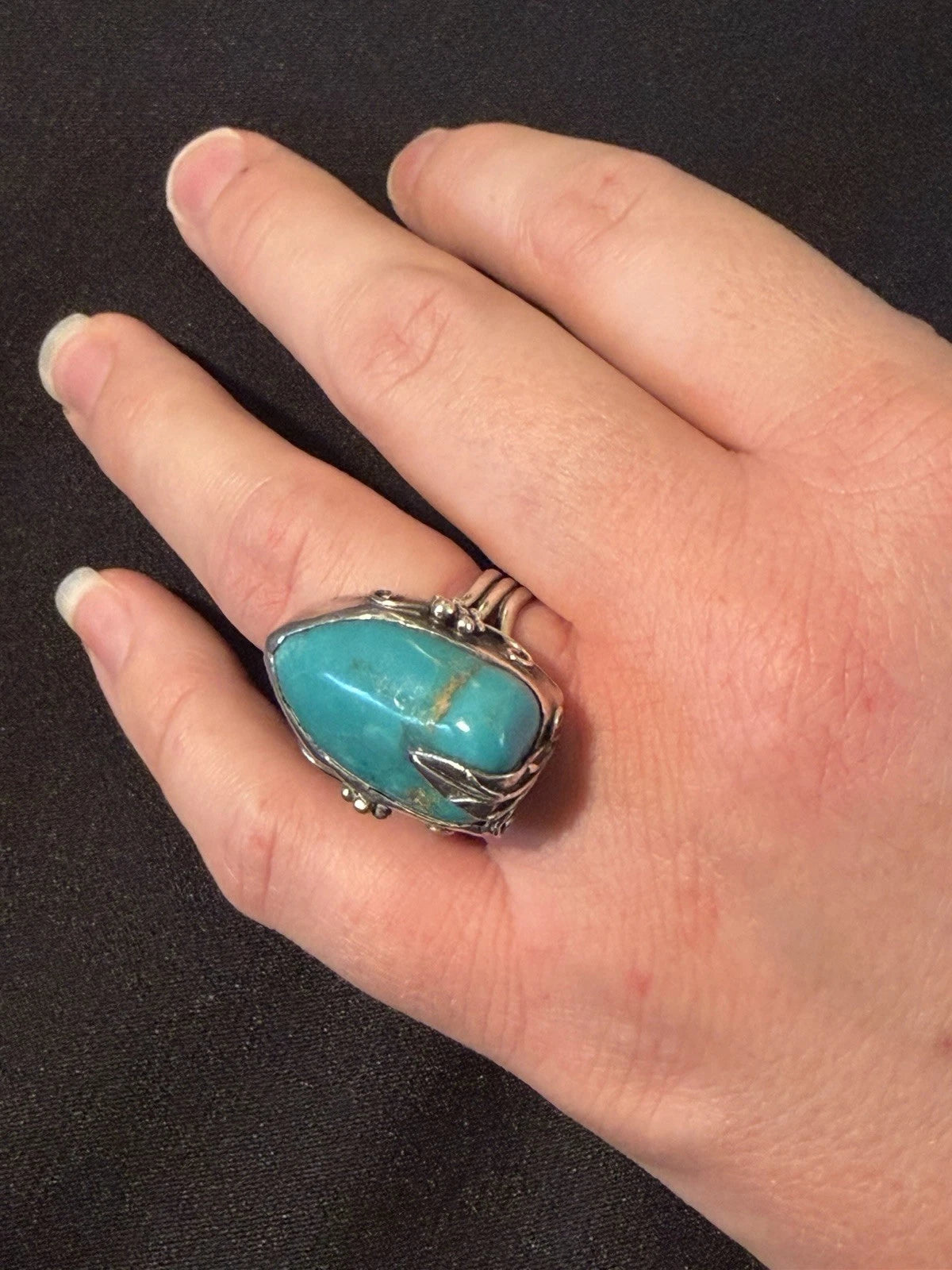Vintage 925 Sterling Silver Turquoise Ring Size 7 Large Statement Artisan Boho