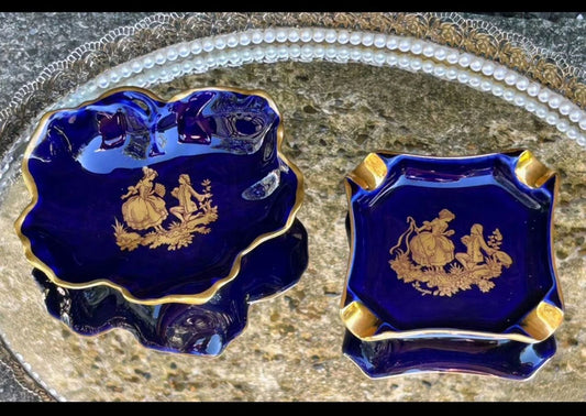 Cobalt Blue Porcelain Ashtray & Trinket Dish Set
