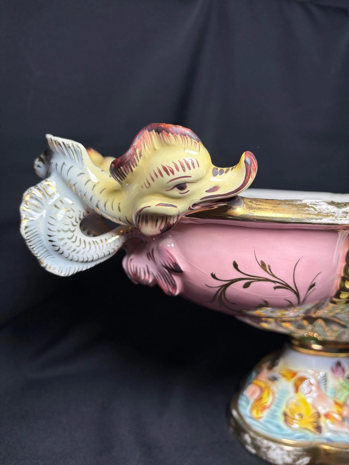 Antique Italian Capodimonte Centerpiece Bowl - Hand-Painted Cherubs Crazing