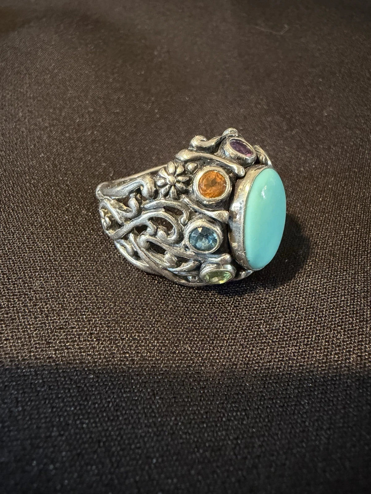 Large 925 Sterling Silver Turquoise Multi Gemstone Ring | Artisan Statement