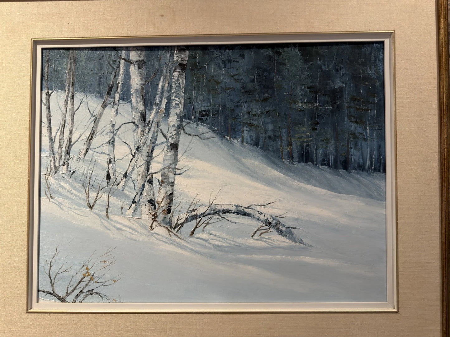 Original Oil Painting Winter Birch Forest Snow Landscape Framed