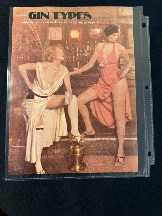 Vintage 1970s Playboy Original Double-Sided Page Gin Types Bar Art