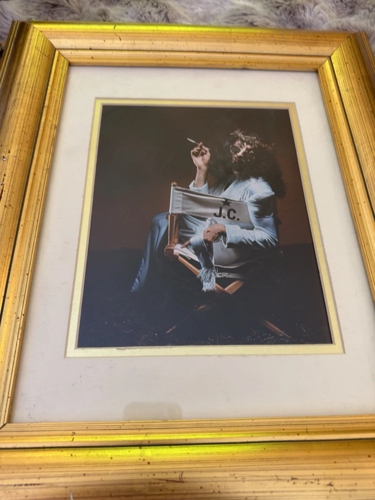 Playboy Magazine July 1973 – “J.C.” Jesus Christ Print in Ornate Gold Frame