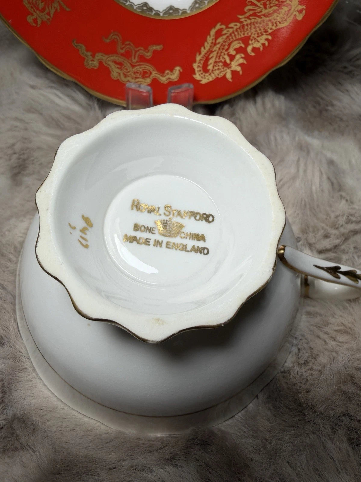 Royal Stafford Tea Cup And Saucer Red With Golden Dragons