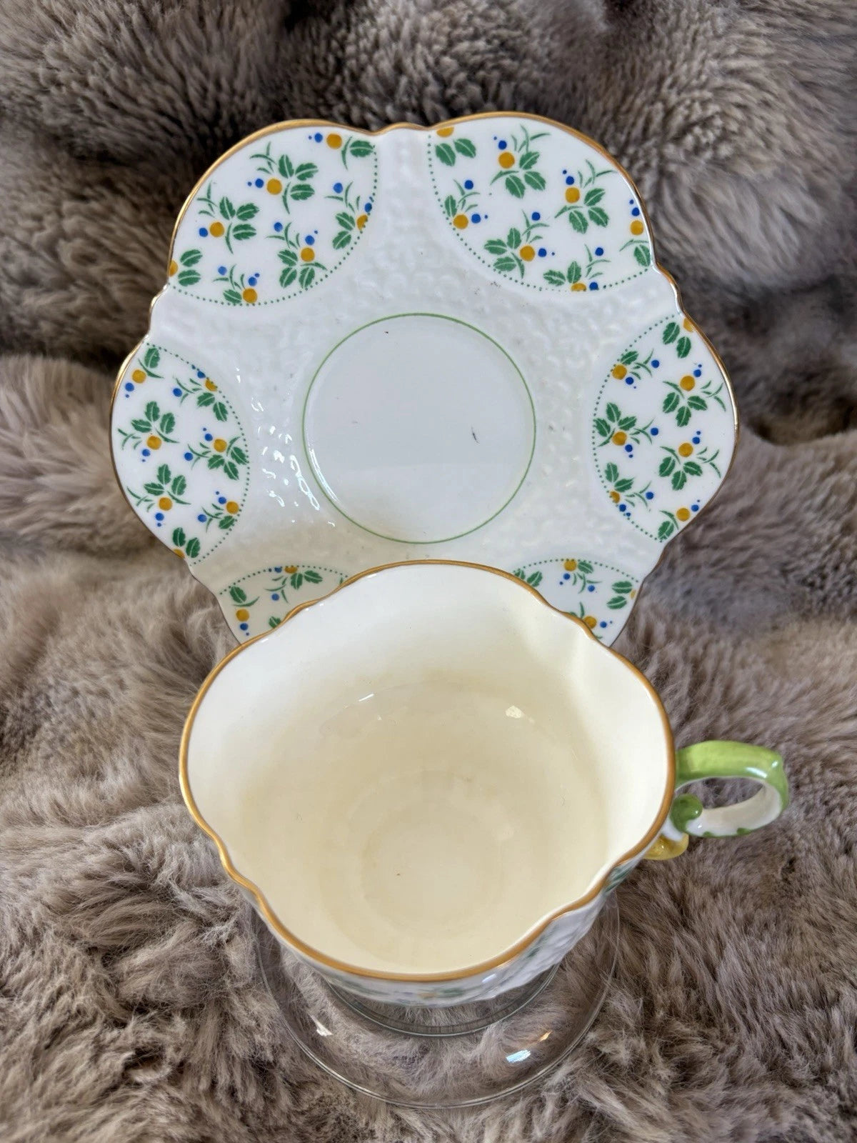 Aynsley England Bone China Teacup & Saucer - Crazing