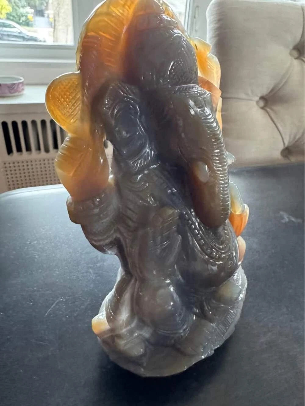 Rare Natural Chalcedony Ganesha Statue – Certified Hand-Carved