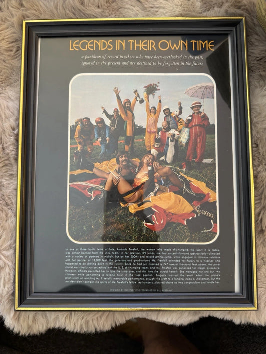 Framed Vintage Playboy “Legends in Their Own Time” Photo – Skydiving Record