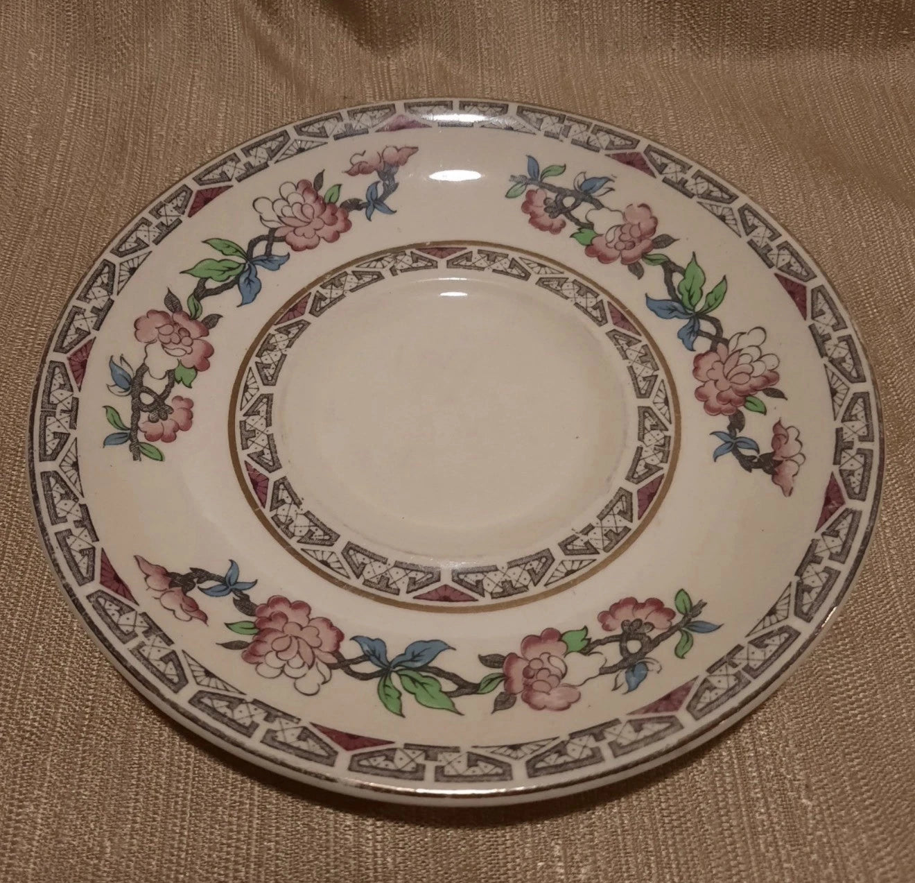 Meakin Indian Tree Flat Cream Soup Bowl & Saucer Set circa 1912