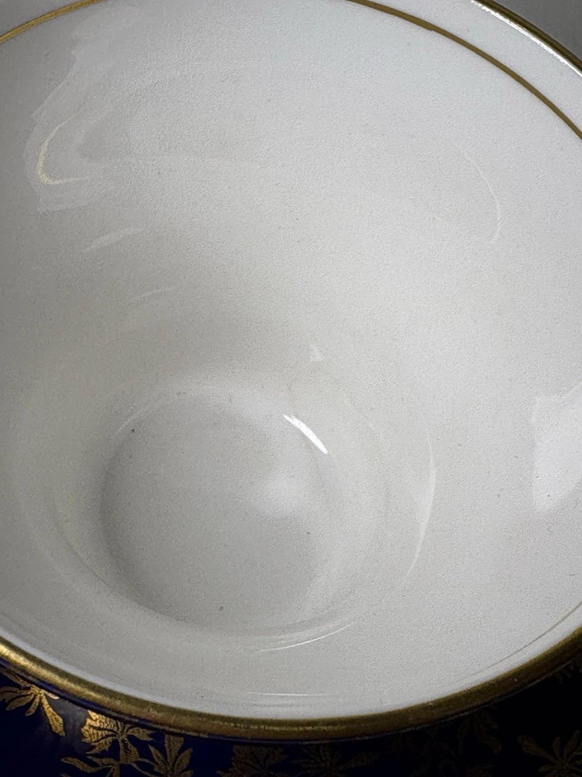 Aynsley England Bone China Cup & Saucer Blue Gold Leaf Cracked Cup- Fine Crack