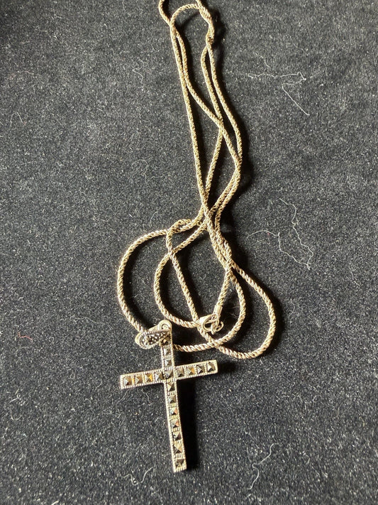 Sterling Silver Cross Necklace with Rope Chain
