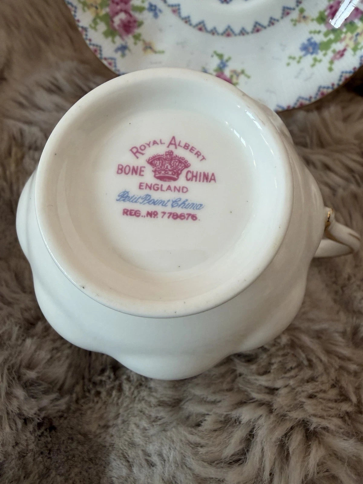 Royal Albert Petit Point Teacup & Saucer Bone China England – Small Chip