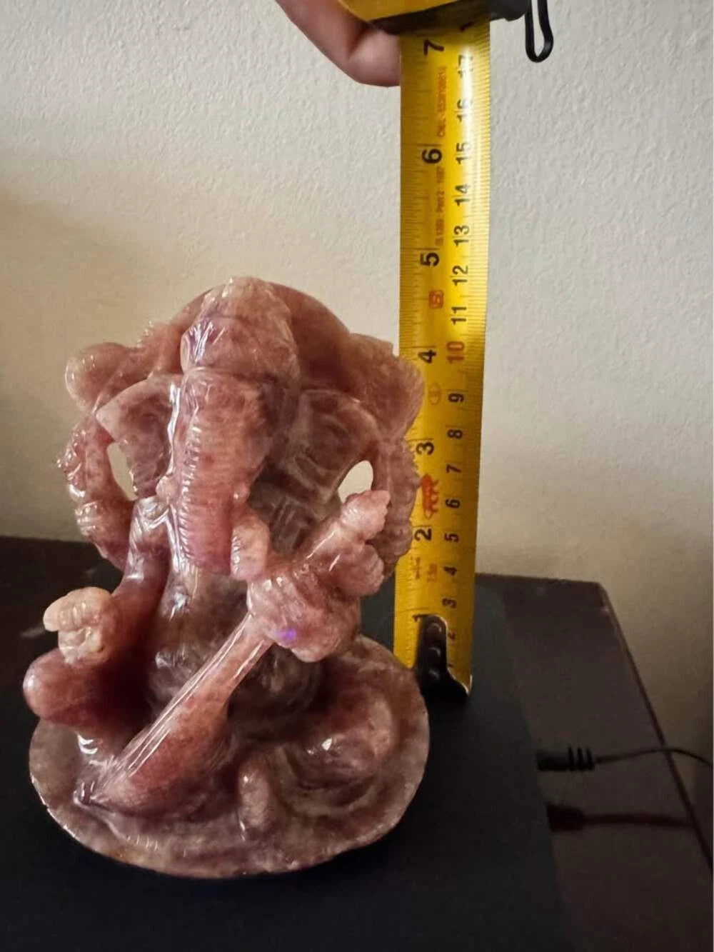 Natural Strawberry Agate Ganesha Statue with Veena – Hand-Carved