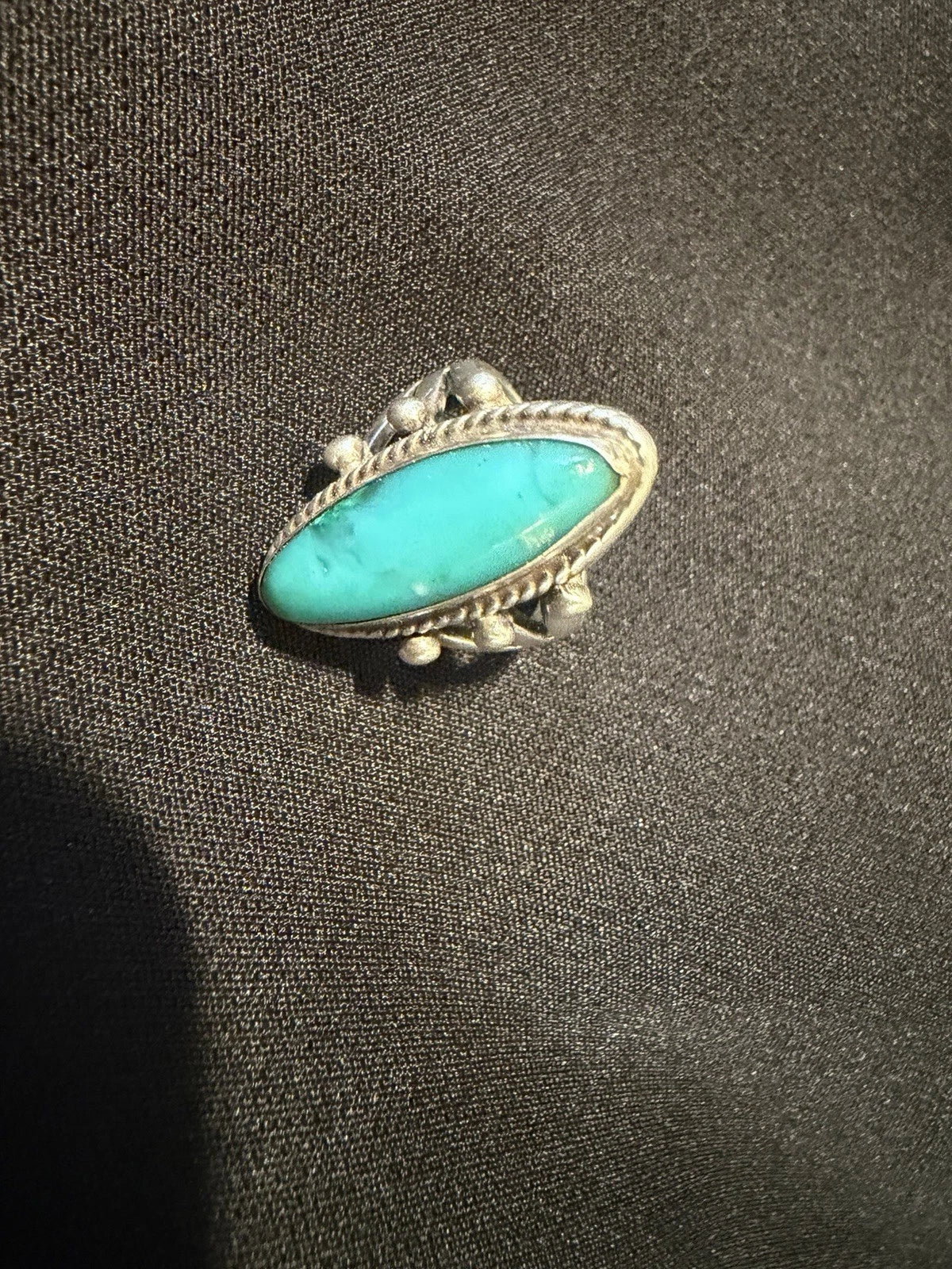 Vintage Turquoise Ring Size 6.5–6.75 Large Statement Silver Tone Artisan Style