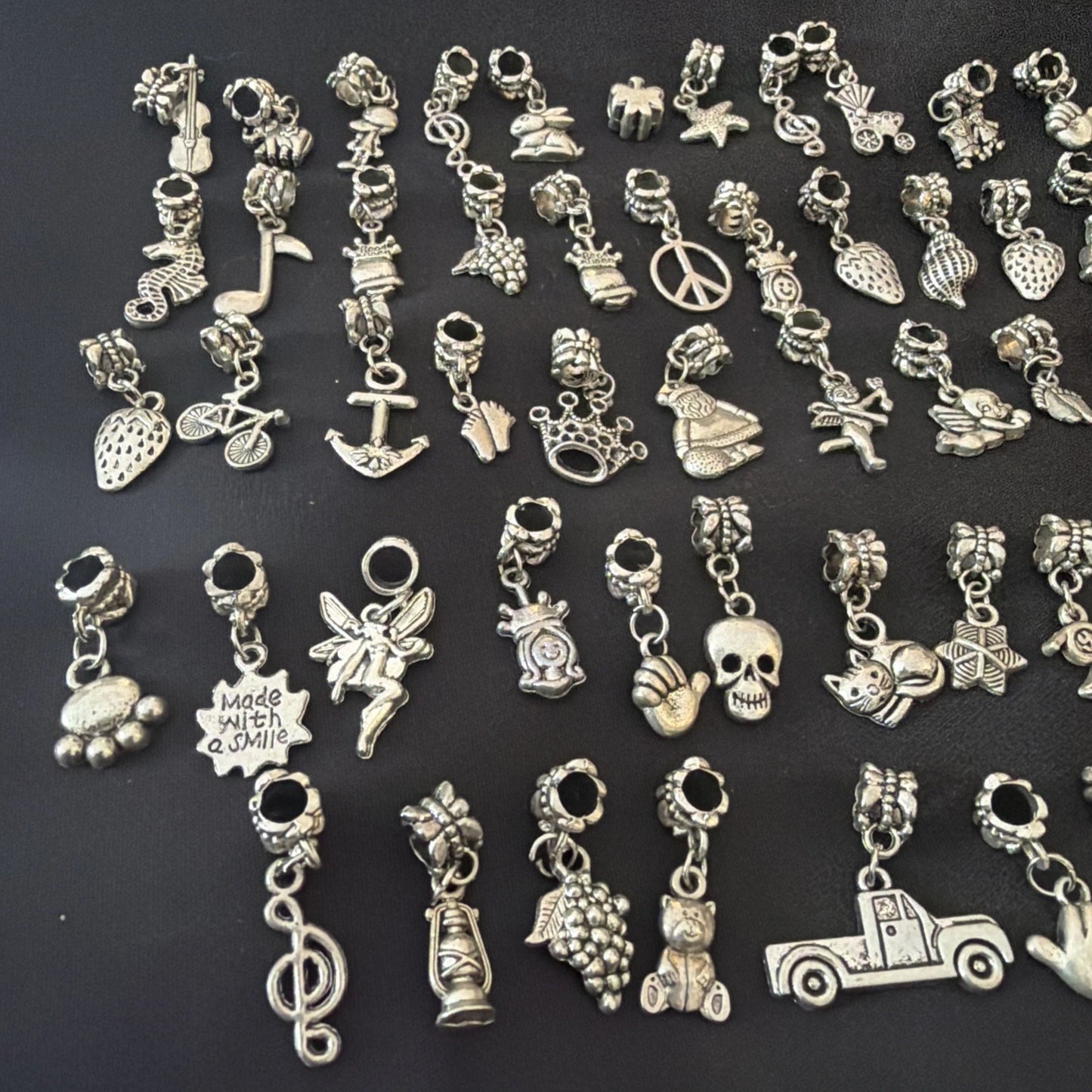 Vintage-Style Silver Tone Bracelet Charm Lot – Mixed Themes – Large Bundle