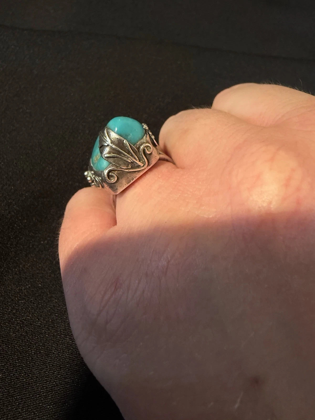 Vintage 925 Sterling Silver Turquoise Ring Size 7 Large Statement Artisan Boho