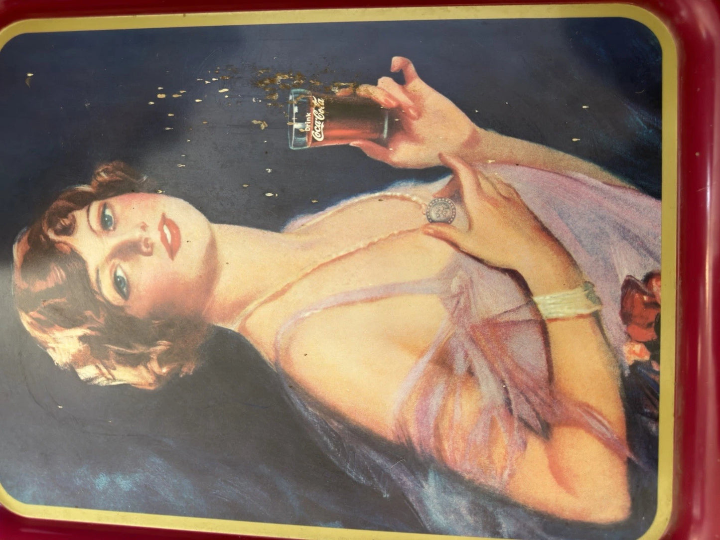Vintage 1974 Coca-Cola 1927 Calendar Girl Metal Serving Tray Limited