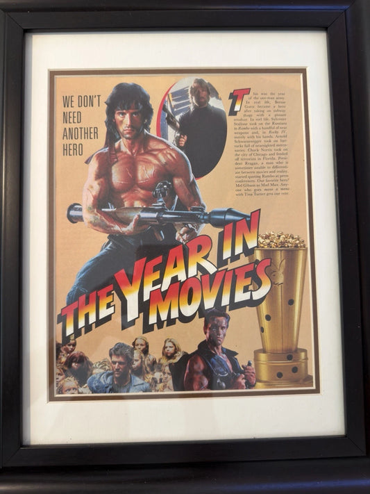 Playboy 1986 “The Year Movies" Frame - Arnold, Mel Gib, Chuck Norris, Sylvester