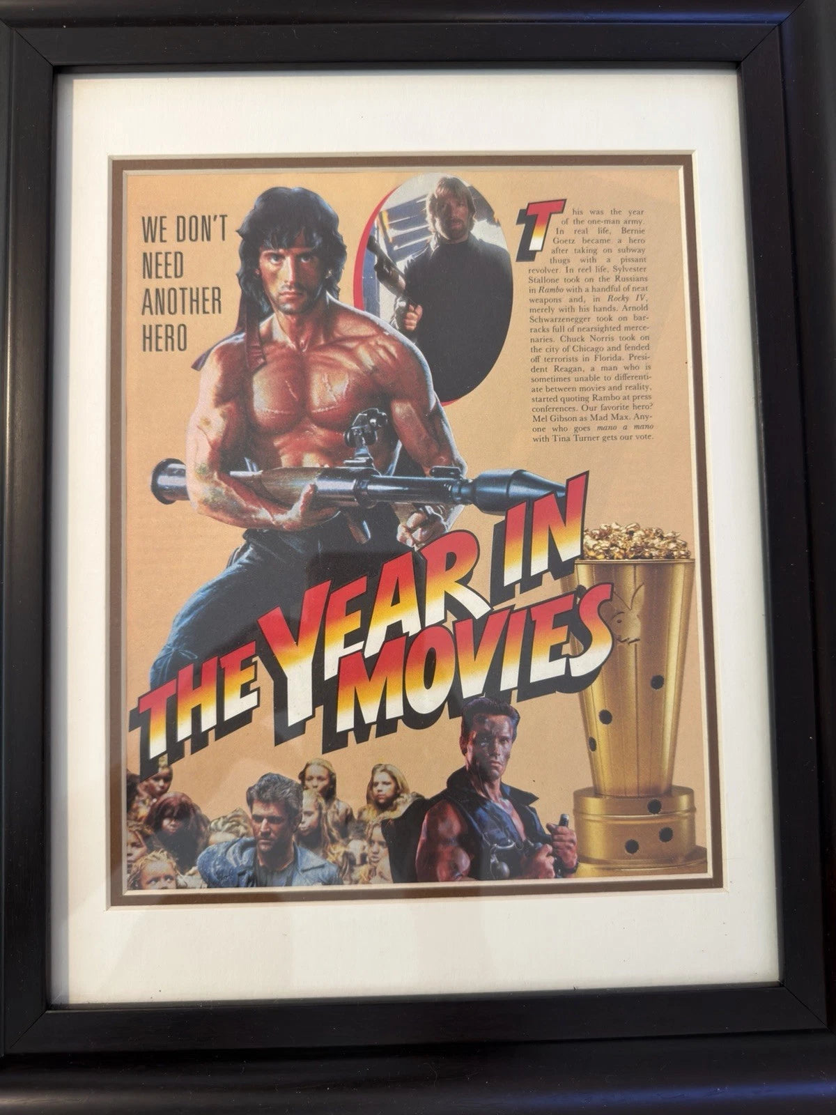 Playboy 1986 “The Year Movies" Frame - Arnold, Mel Gib, Chuck Norris, Sylvester