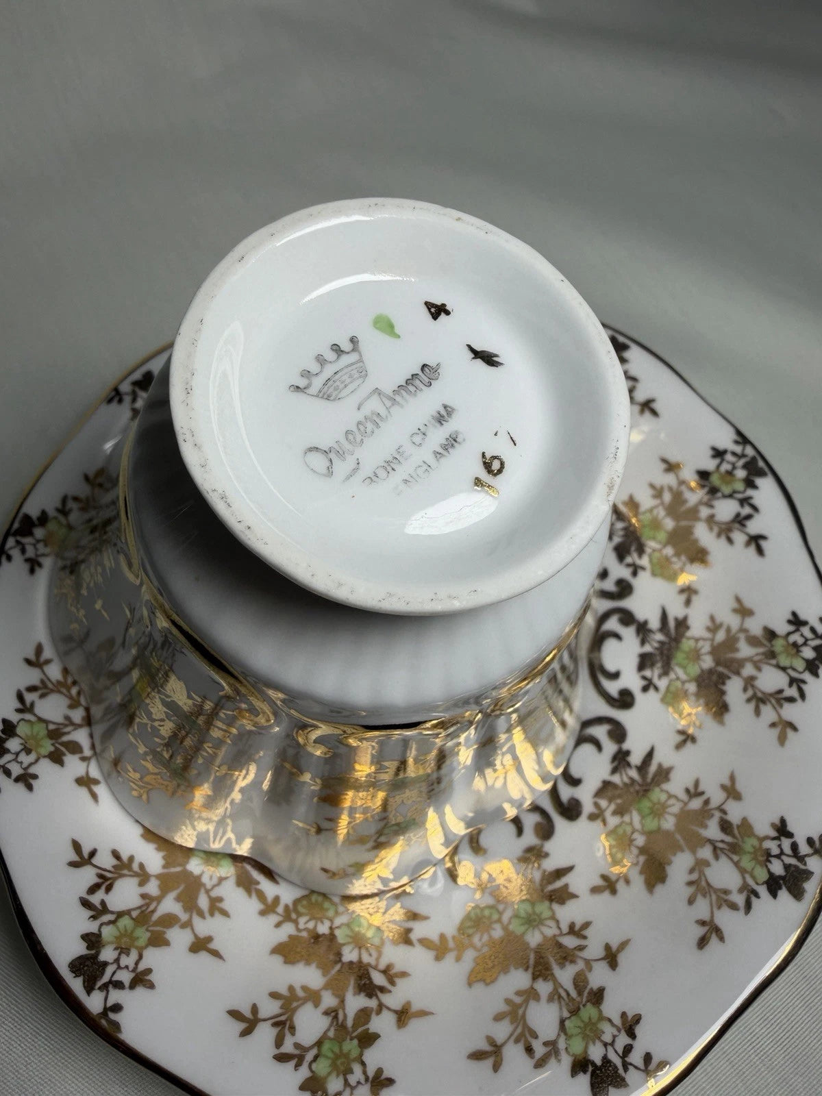 Queen Anne teacup and saucer - Some Crazing - Pings