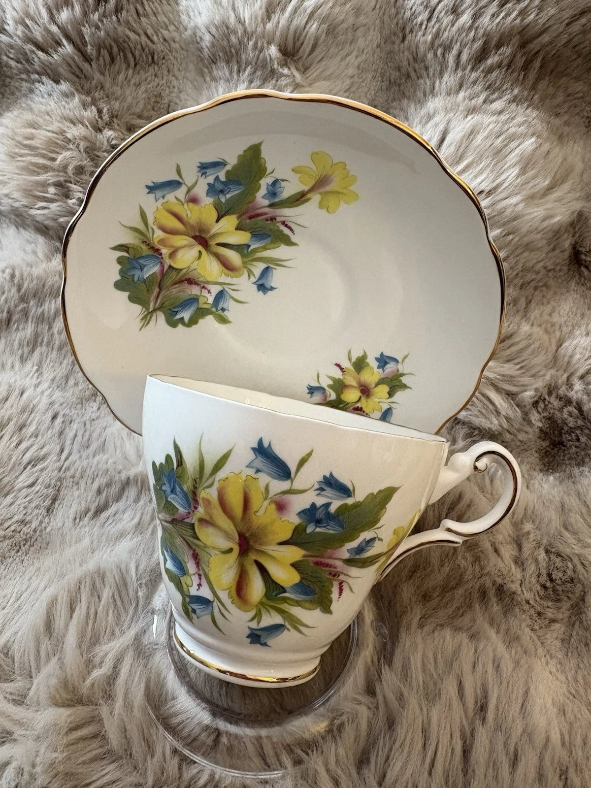 Regency English Bone China Teacup & Saucer Floral Gold Trim Vintage- Pings