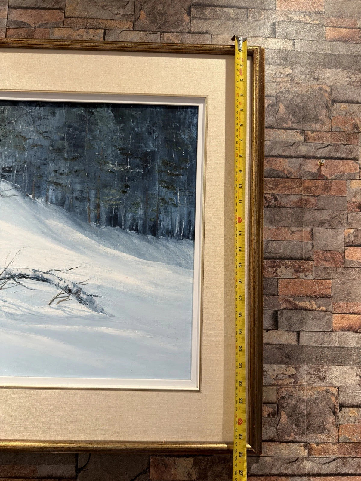 Original Oil Painting Winter Birch Forest Snow Landscape Framed