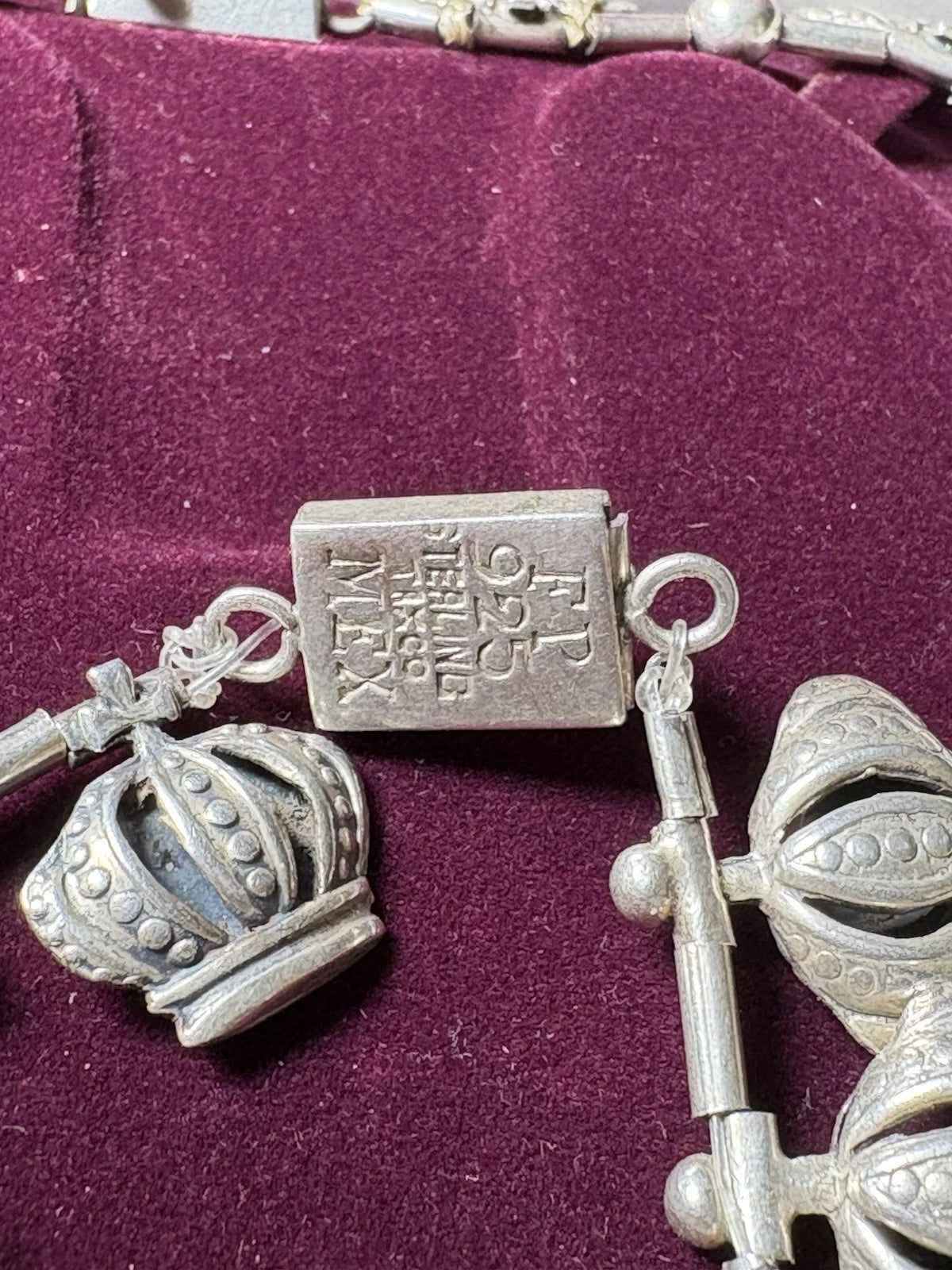 F. Pichardo Taxco Mexico Sterling Silver CROWN LINK Necklace & Bracelet Set 47.1