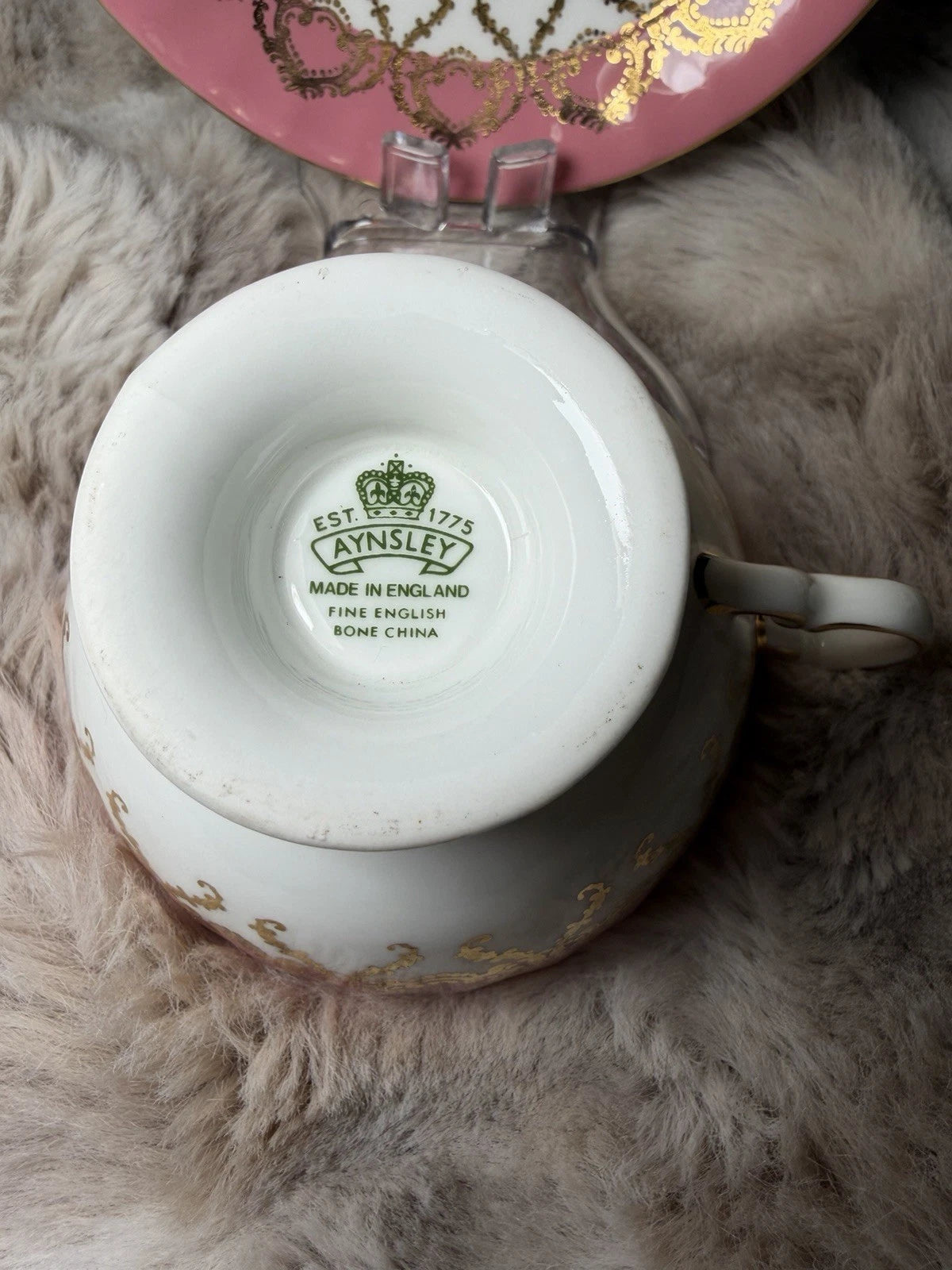 Aynsley Oban Cottage Garden Teacup & Saucer Bone China Butterfly Pink/Purple