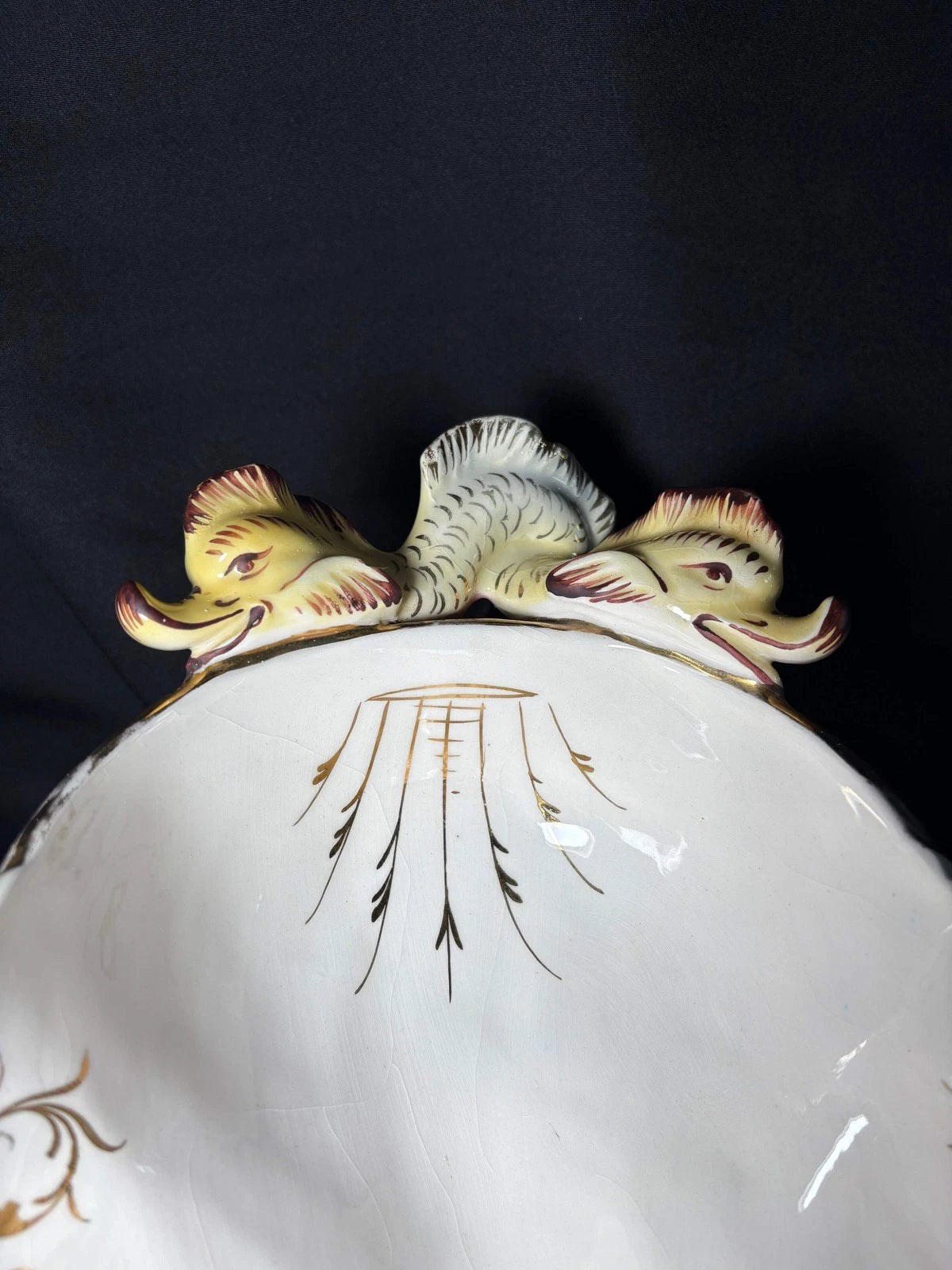 Antique Italian Capodimonte Centerpiece Bowl - Hand-Painted Cherubs Crazing