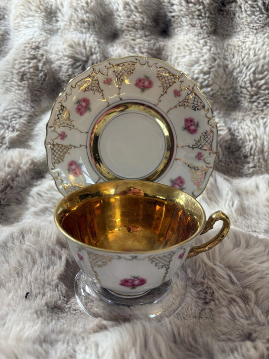 Winterling Bavaria Bone China Teacup And Saucer - Pings - Gold