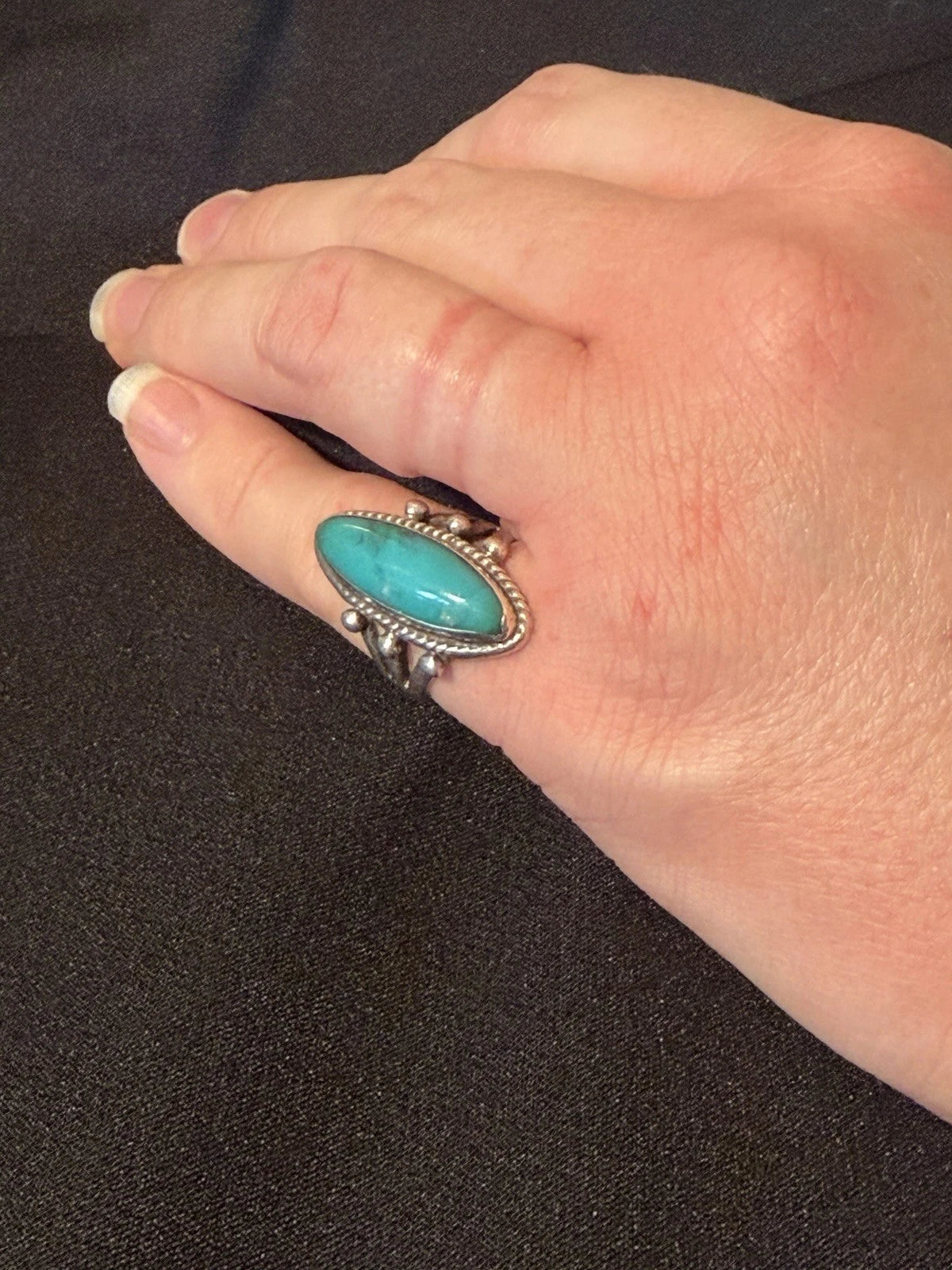Vintage Turquoise Ring Size 6.5–6.75 Large Statement Silver Tone Artisan Style