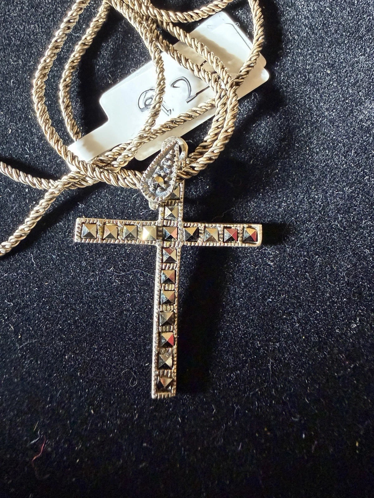 Sterling Silver Cross Necklace with Rope Chain