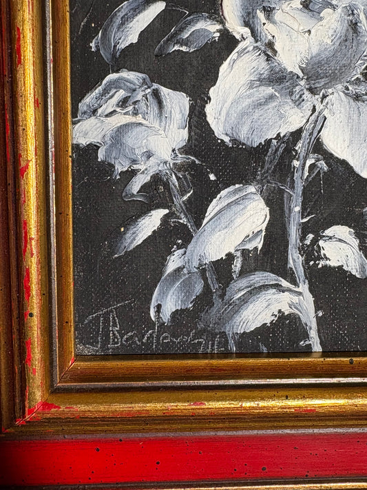 Monochrome Rose Oil Painting by Jane Barlow – Framed Original Art