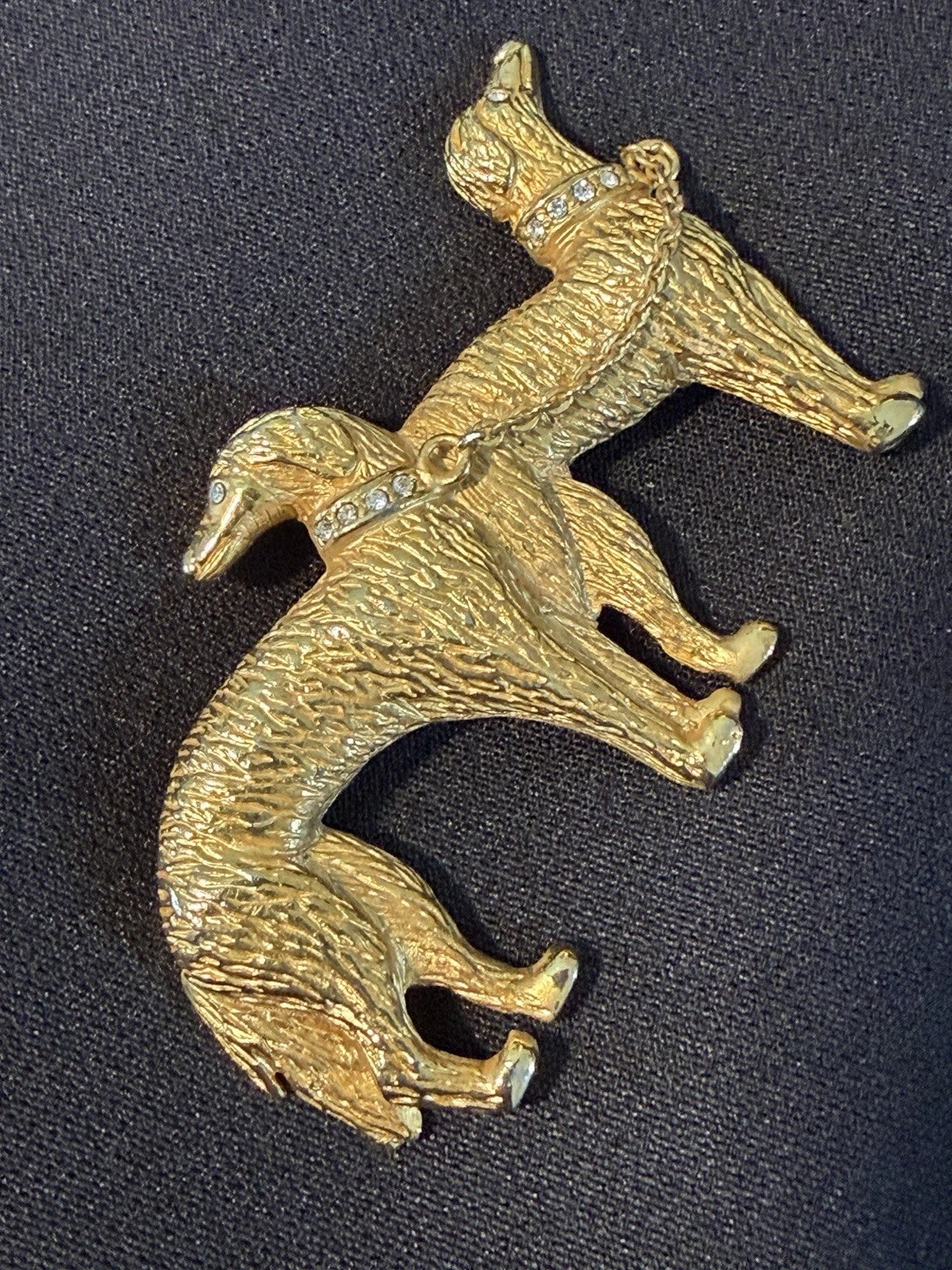 Vintage Mode Vallie Gold Tone Borzoi Afghan Hound Dog Brooch Rhinestone Collar