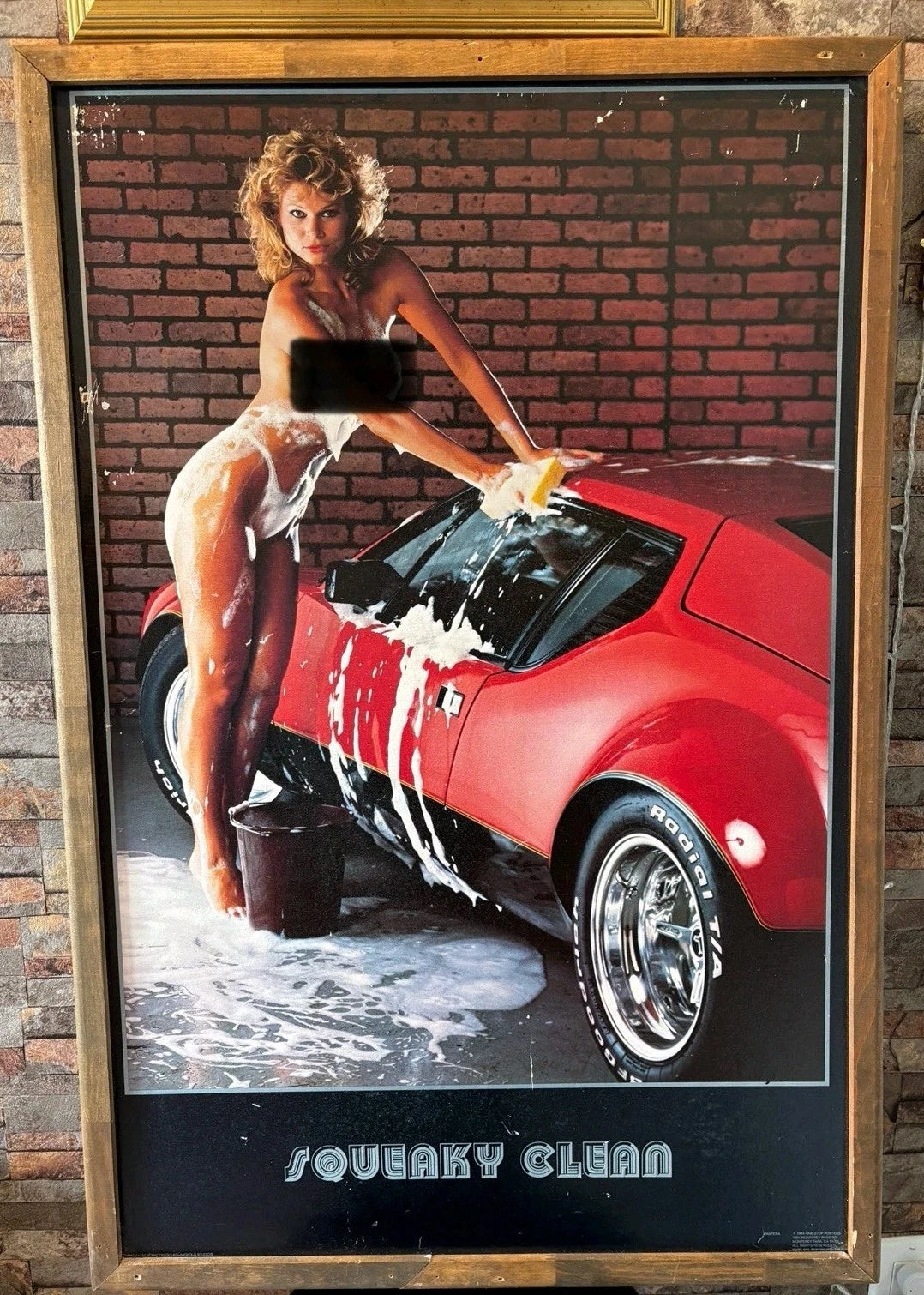 Vintage “Squeaky Clean” Framed Pin-Up Poster – Classic Garage Art