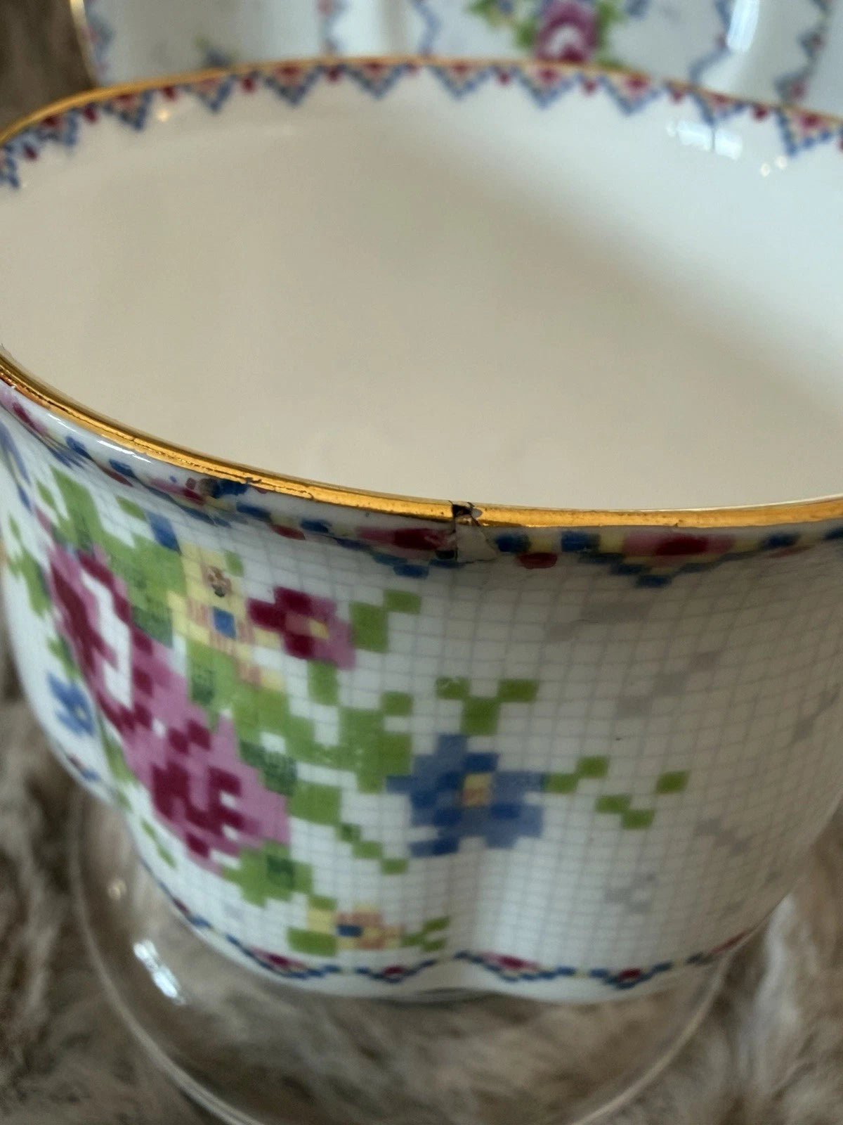 Royal Albert Petit Point Teacup & Saucer Bone China England – Small Chip