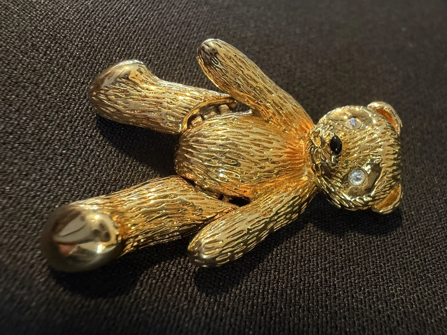 Vintage Butler Gold Tone Teddy Bear Brooch Figural Pin Rhinestone Eyes Cute