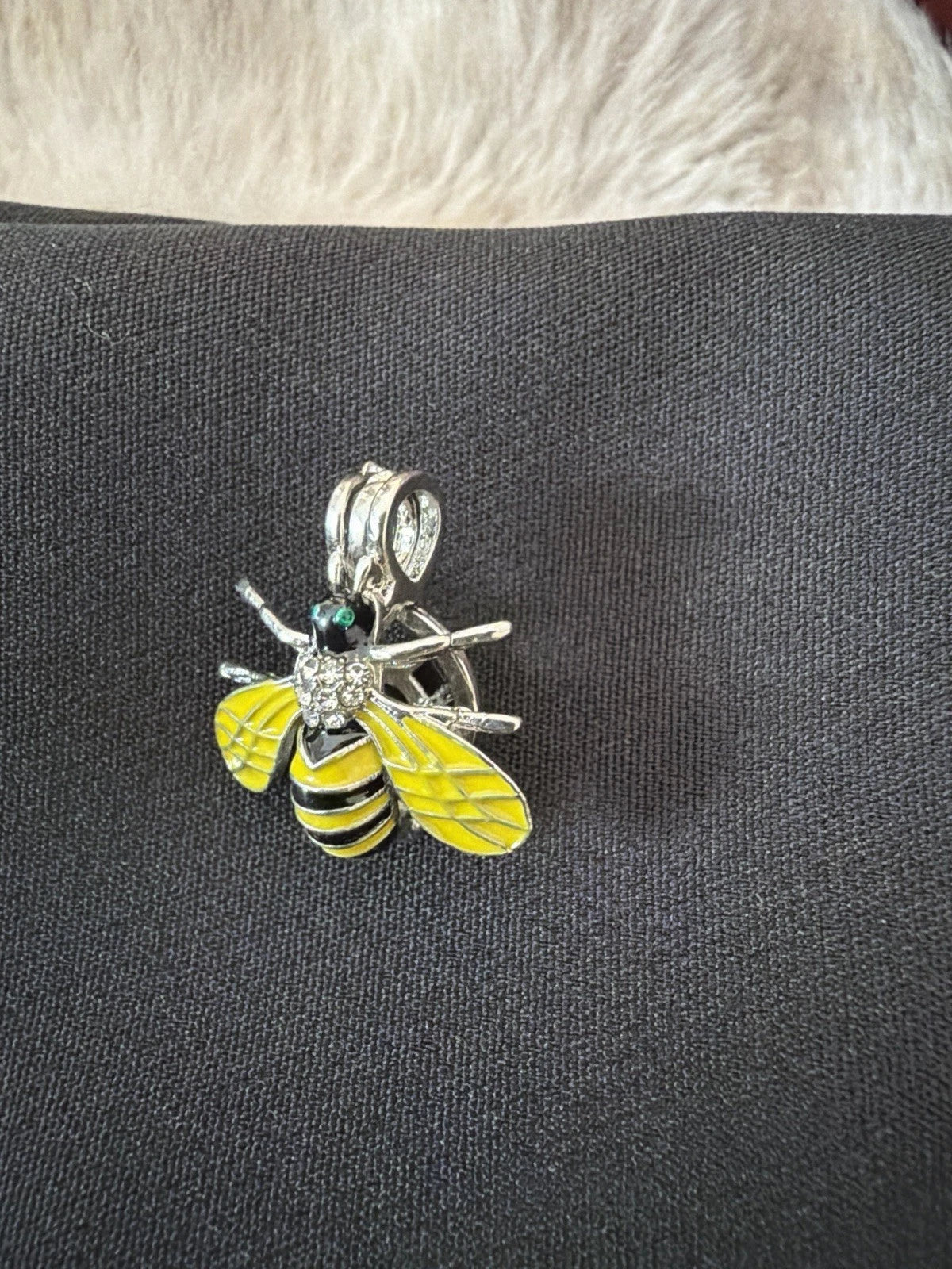 Bee Necklace Charm – Yellow Enamel & Crystal Accents